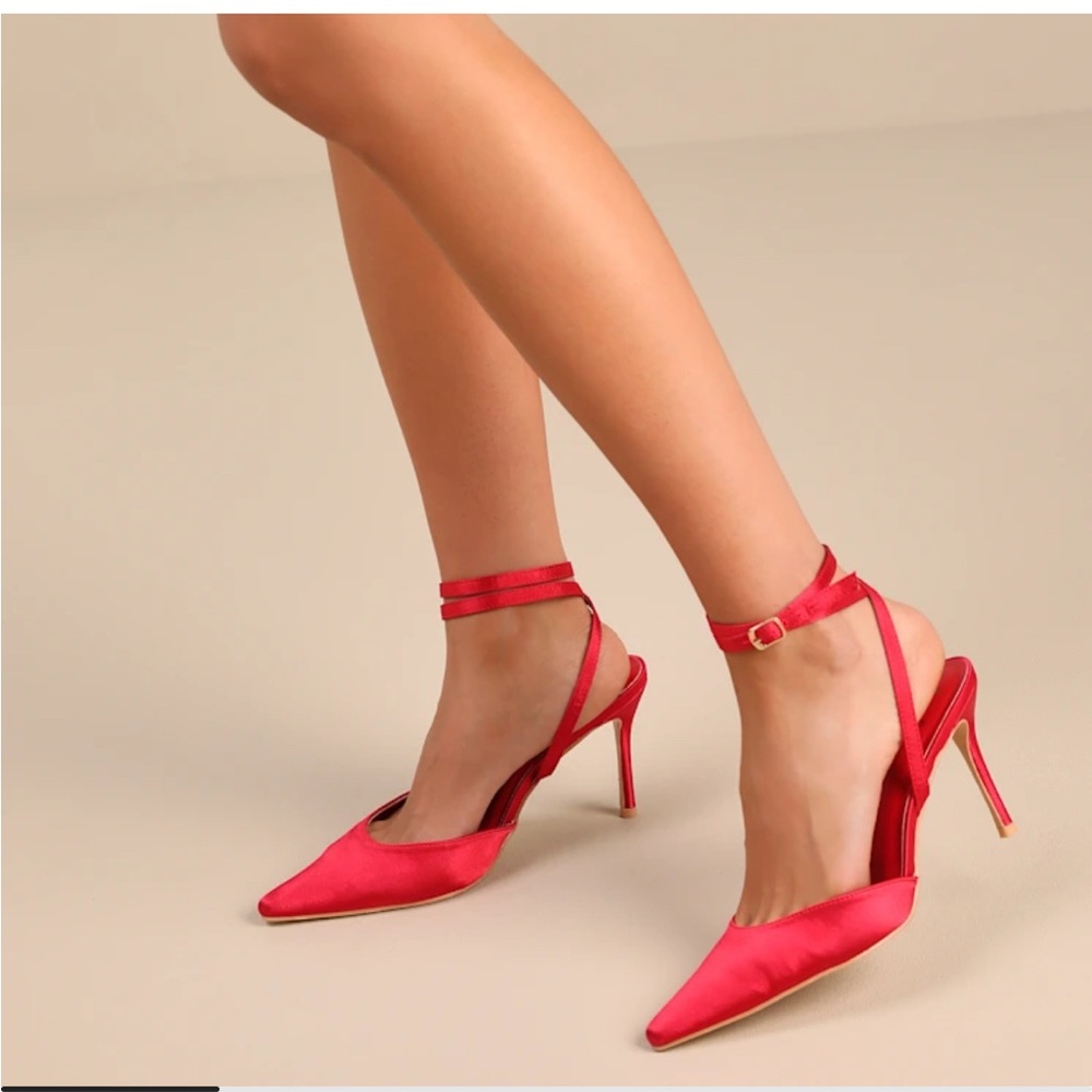Auberron Cherry Red Satin Ankle Strap Pumps
Lulus